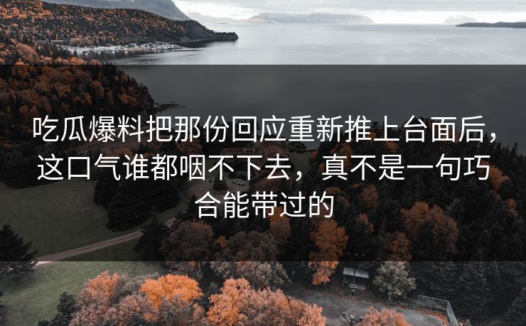 吃瓜爆料把那份回应重新推上台面后,这口气谁都咽不下去,真不是一句巧合能带过的 吃瓜爆料把那份回应重新推上台面后,这口气谁都咽不下去,真不是一句巧合能带过的